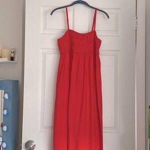 Coral maxi dress with pockets and adjustable straps